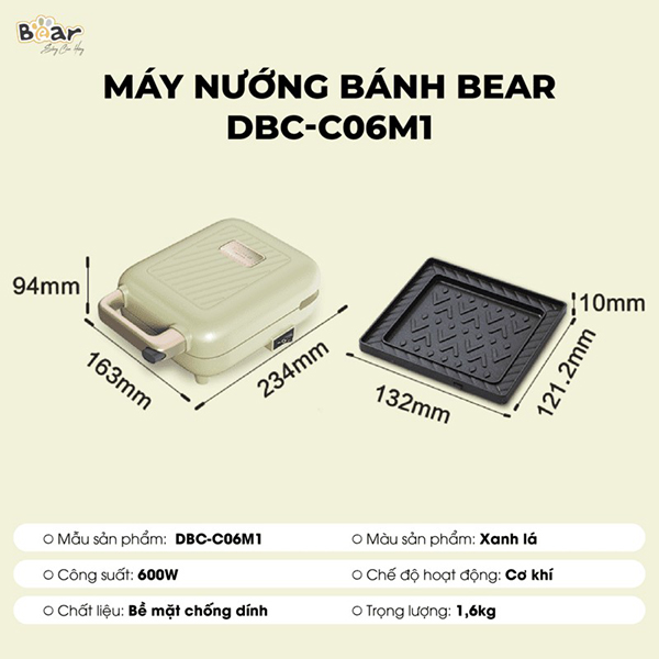 may nuong banh 2 khay bear dbc c06m1 2